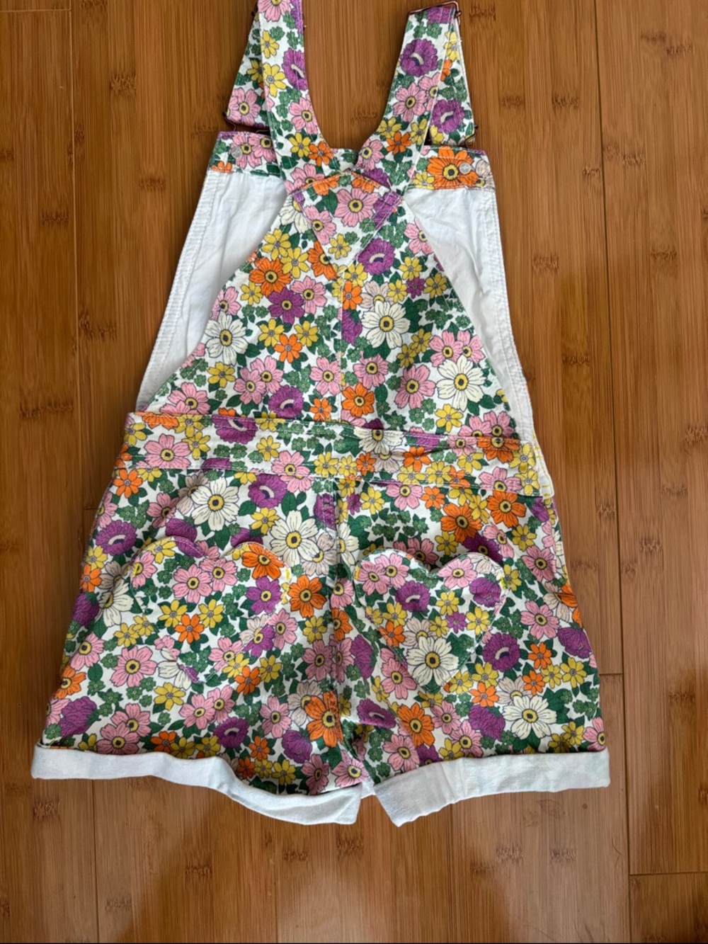 Mini Boden Floral Short Overalls - Pink, Orange & Green - Picture 2 of 2